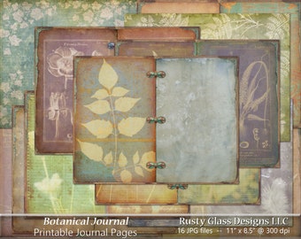 Botanical Journal / Botanical Junk Journal / Blank and Lined Pages / Journal Paper Pack / Printable Papers / Digital Paper / Journal Pages