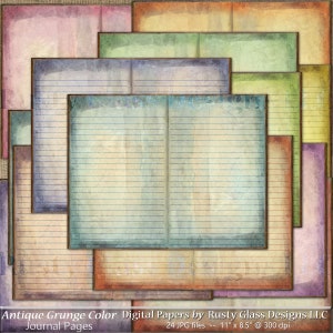 Junk Journal Pages / Antique Grunge Color / Colorful Journal Pages / Printable Journal / Blank and Lined Pages / Shabby Chic Journal