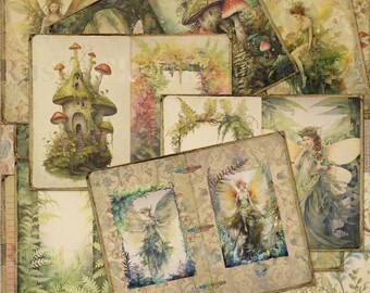 Woodland Fairies Junk Journal Pages Printable Journal, Blank and Lined Pages, Fairy Journal Paper, Forest Fairies Journal