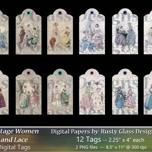 Digital Tags, &quot;Vintage Women and Lace&quot; / Digital Papers / scrapbook / Digital Tags / digital ephemera
