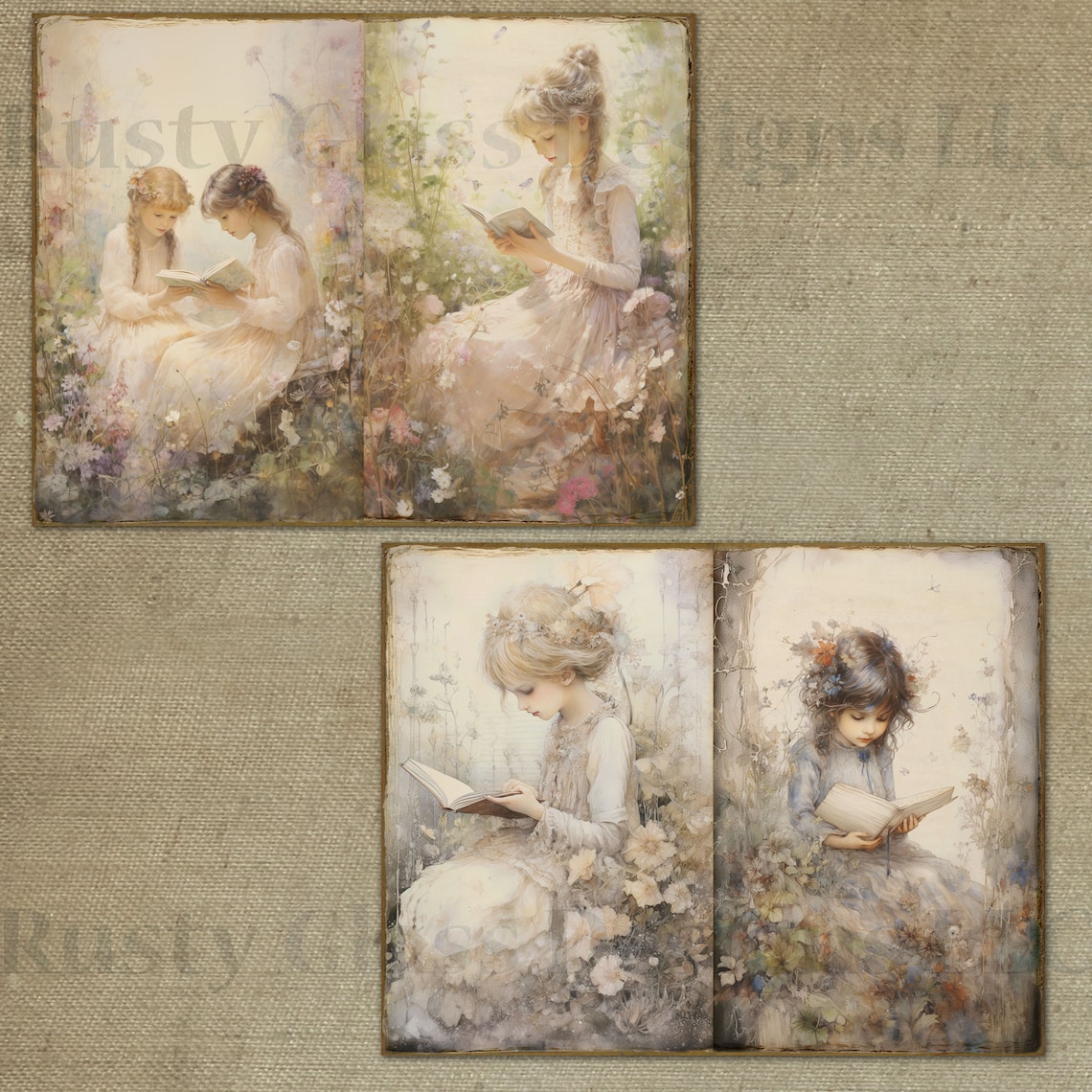 Vintage Children Books Journal, Children Reading Books Junk Journal Pages, Printable Journal ...