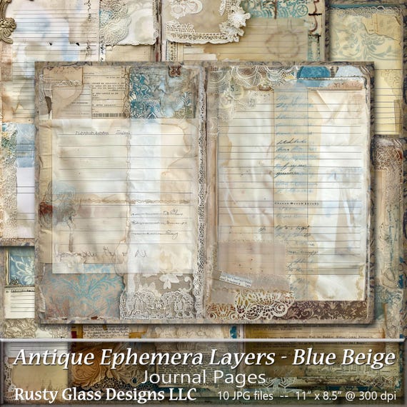 Antique Ephemera Junk Journal Pages, Shabby Chic Layers (Digital Download)
