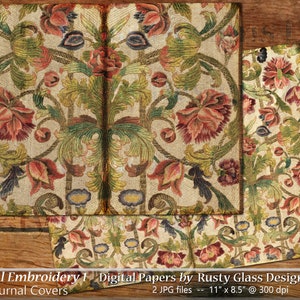 Digitale Journal Cover, Florale Stickerei / Digitale Papiere / Junk Journal Seiten / Journal Cover / Printable Bookcover / Botanisches Journal