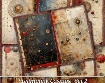 Steampunk Cosmos Junk Journal Pages, Grungy Astronomy Set 2 (Digital Download)