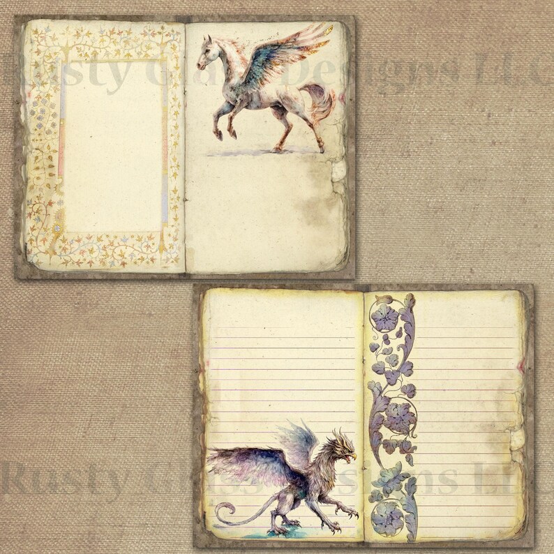 Magic and Myth Junk Journal Pages Printable Journal, Set 1, Blank and ...