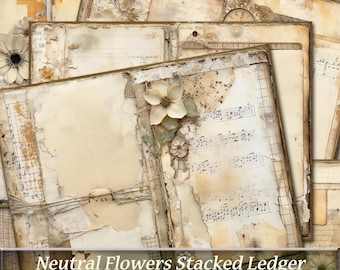 Printable Neutral Flower Junk Journal Pages, Shabby Chic Ephemera (Digital Download)