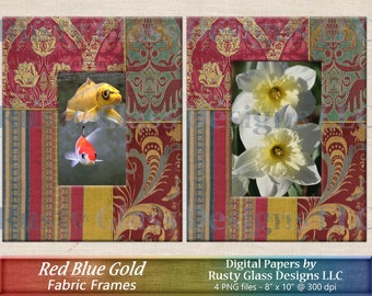 Molduras para fotos digitais/molduras em tecido dourado vermelho/moldura para impressão/moldura para scrapbook digital/moldura para imagem/moldura para tecido