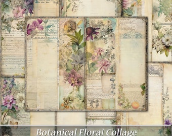 Botanical Floral Collage Junk Journal Pages, Shabby Chic (Digital Download)