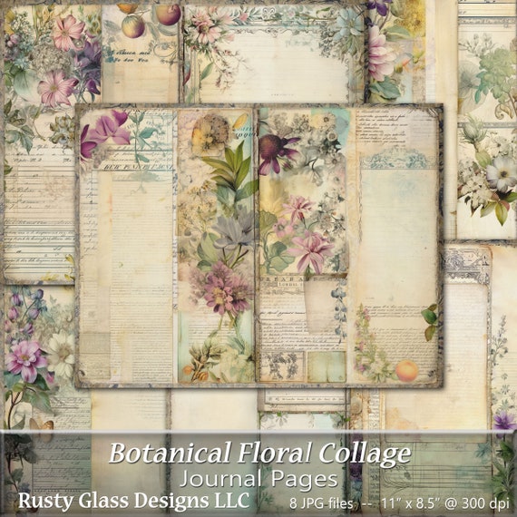 Botanical Floral Collage Junk Journal Pages, Shabby Chic (Digital Download)