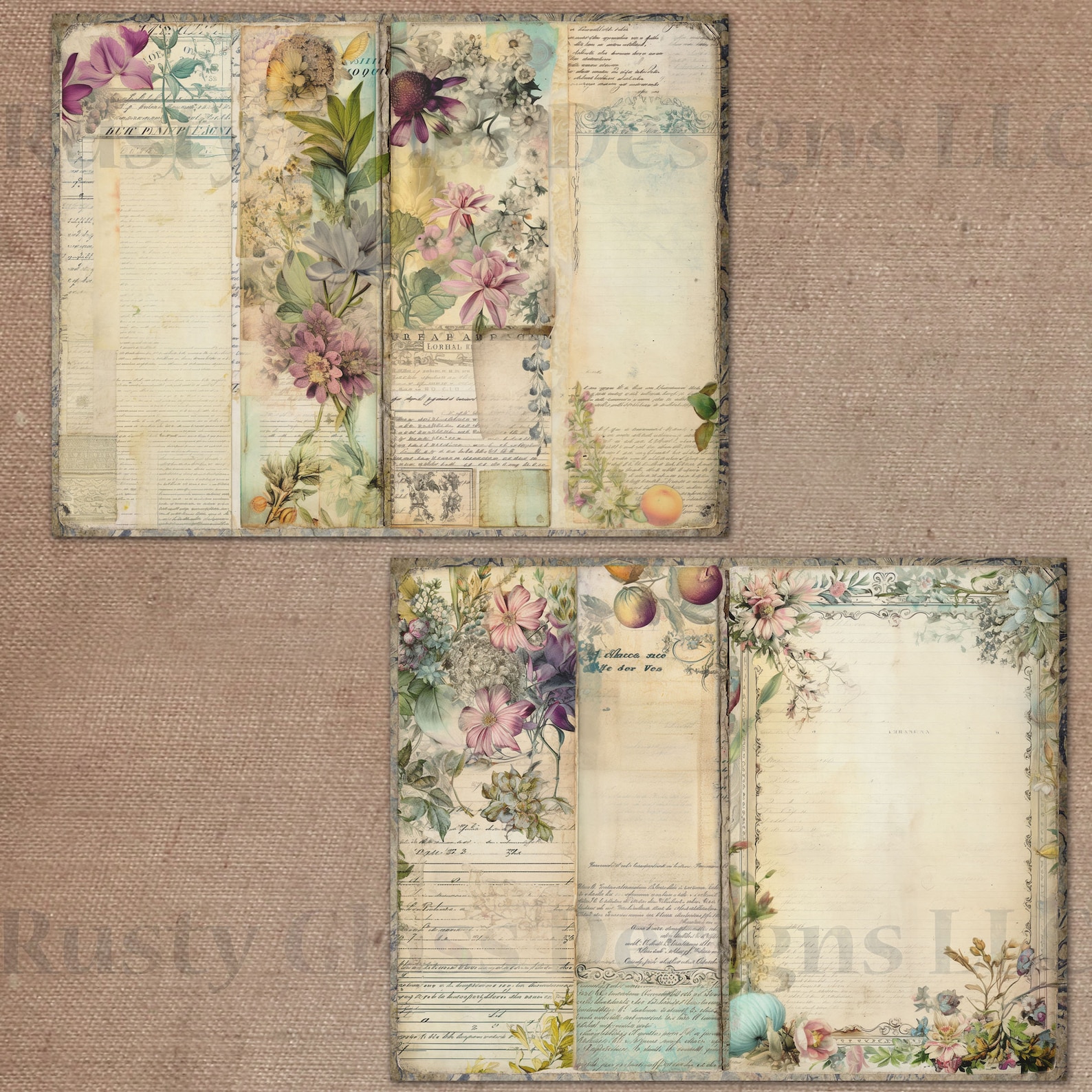 Botanical Floral Collage Junk Journal Pages, Shabby Chic (digital ...