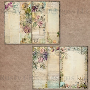 May include: A set of three printable digital papers featuring vintage floral designs with a distressed background. The papers are perfect for scrapbooking, card making, and other paper crafts.