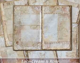 Printable Shabby Chic Junk Journal Pages, Cream Lace (Digital Download)