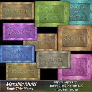 Printable Metallic Bookplates, Printable Metallic Junk Journal Title Plates, Junk Journal Covers, Bookplate, Metallic Title Plate