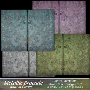 Metallic Brocade Printable Journal Covers, Digital Papers, Brocade Junk Journal Cover, Printable Fabric Journal Cover