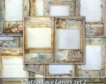Neutral Lace Printable Junk Journal Pages, Shabby Ephemera Set 2 (Digital Download)