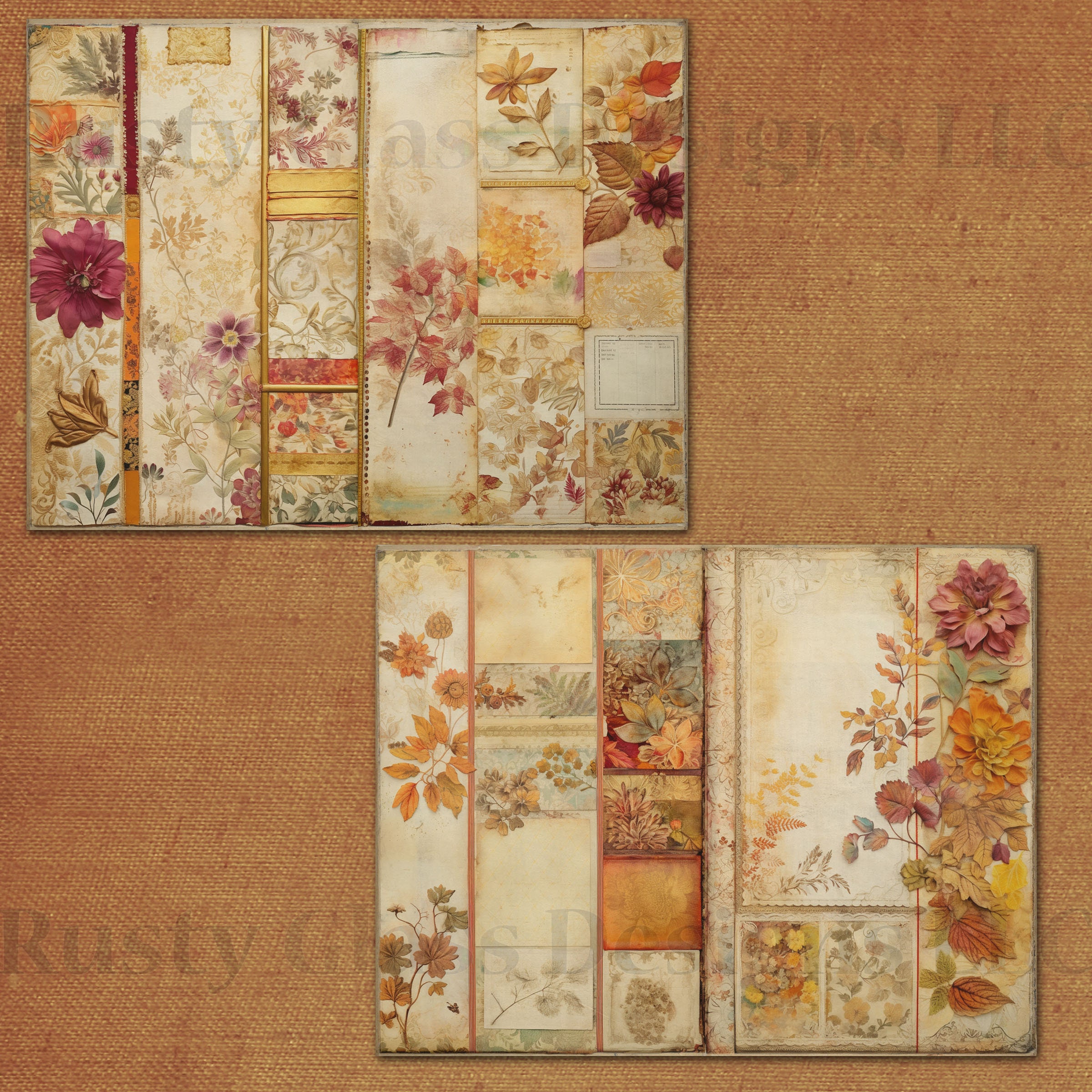 Autumn Junk Journal Pages, Fall Leaves Floral Collage Papers, Mixed ...