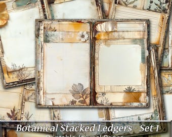 Botanical Ledger Paper, Grungy Journal Pages (Digital Download)