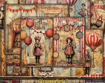 Vintage Circus Junk Journal Pages Set 2, Shabby, Grunge (Digital Download)