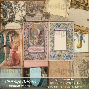 Vintage Angels Junk Journal Pages, Printable Antique Angels Themed Journal Pages, Digital Paper Pack, Printable Vintage Angel Ephemera