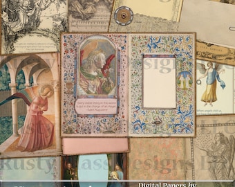 Vintage Angels Junk Journal Pages, Printable Antique Angels Themed Journal Pages, Digital Paper Pack, Printable Vintage Angel Ephemera