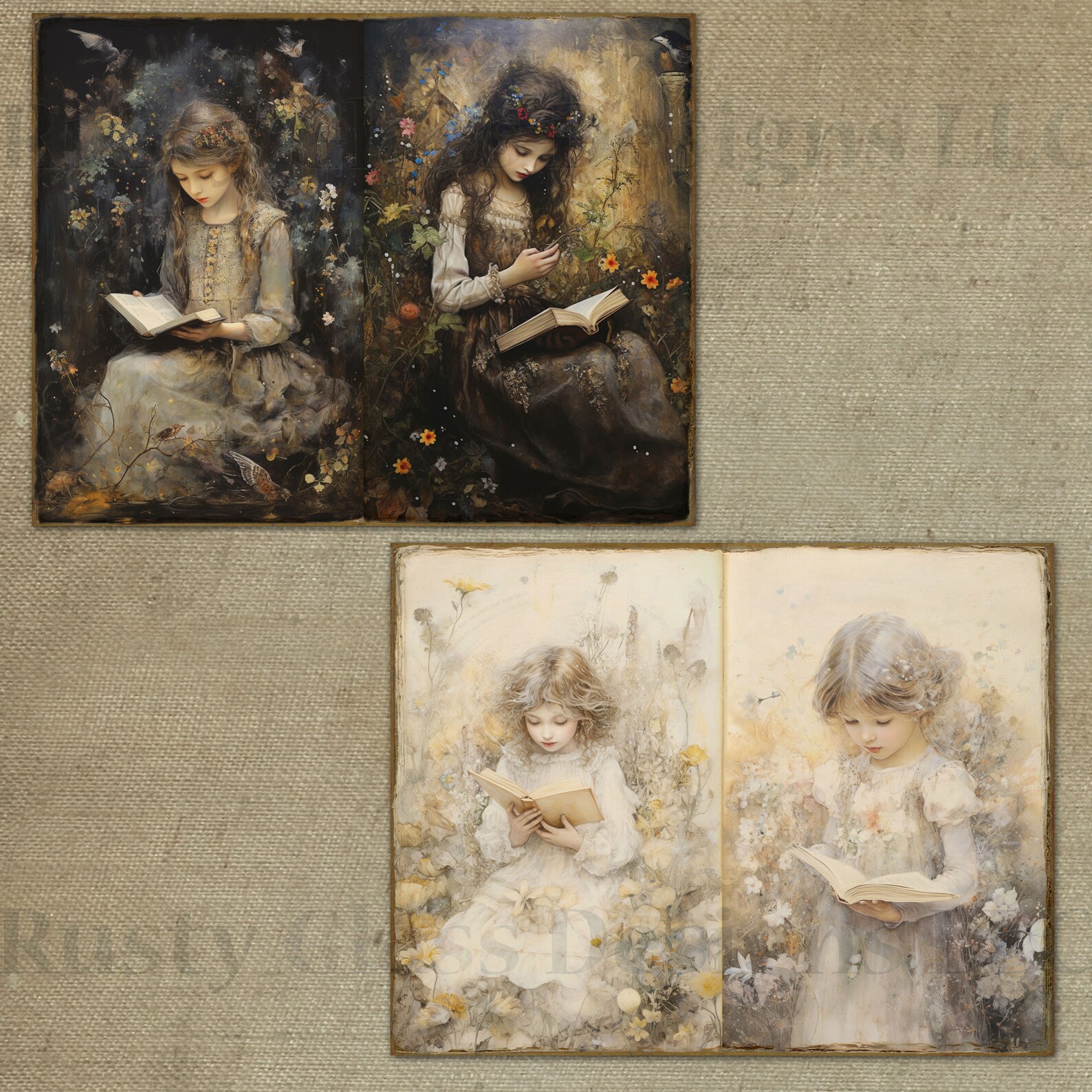 Vintage Children Books Journal, Children Reading Books Junk Journal Pages, Printable Journal ...