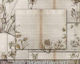 Botanical Junk Journal Pages, Antique Floral, Neutral Black and White Pages (Digital Download)