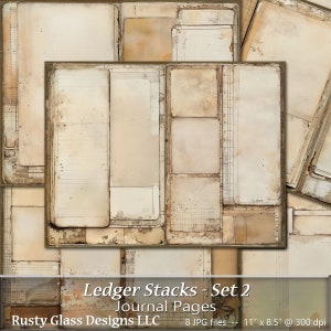Ledger Stacks Junk Journal Seiten, druckbare Journalseiten, Neutrales Schichtpapier Journalpapier, Grungy Shabby Basic Journal Seiten, Set 2