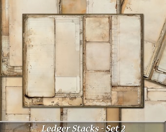 Ledger Stacks Junk Journal Pages, Printable Journal Pages, Neutral Layered Paper Journal Paper, Grungy Shabby Basic Journal Pages, Set 2