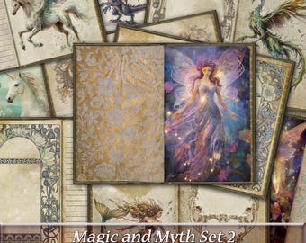 Magical Creatures Junk Journal Pages, Fantasy Theme Set 2 (Digital Download)