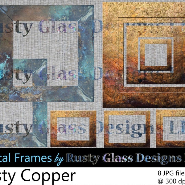 Digital Frames, "Rusty Copper," metal frames / aged metal / copper patina / shabby chic / rust / patina / digital overlay / digital download