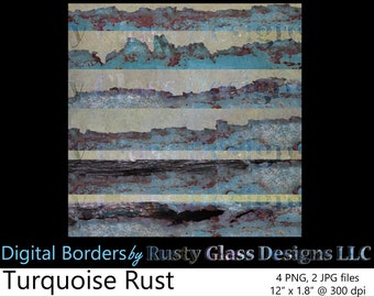 Digital Borders set, "Turquoise Rust," scrapbooking / photography supplies / digital art / digital border / photography / metal / rust