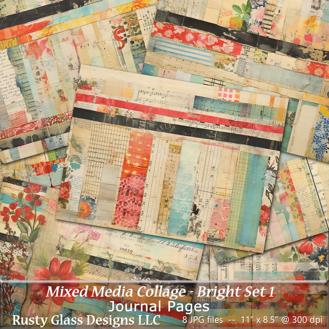 Digital Collage Background Journal Paper, Printable Junk Journal Pages