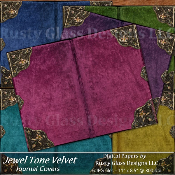 Jewel Tone Velvet Printable Journal Covers, Antique Journal Covers, Digital Papers, Colorful Velvet Junk Journal Covers