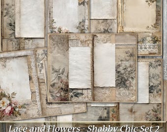 Fabric Lace and Flowers Antique Ephemera Junk Journal Pages, Shabby Chic, Neutral (Digital Download)