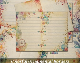 Ornamental Border Junk Journal Pages, Floral Scroll (Digital Download)
