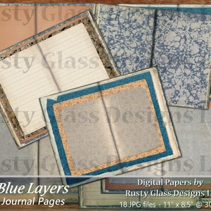 Digital Journal Pages, &quot;Blue Layers&quot; / Junk Journal / Junk Journal Pages / Digital Papers / Junk Journal Kit / Printable Journal