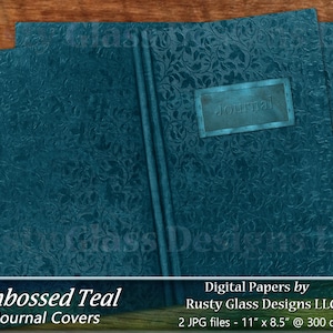 Digital Journal Covers, &quot;Embossed Teal&quot; / Printable Papers / Junk Journal pages / Junk Journal Cover / Journaling / Digital Bookcover / Teal