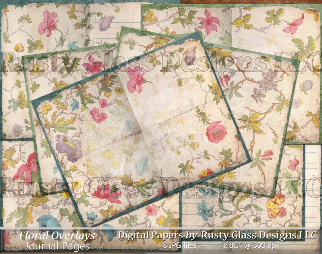 Junk Journal Pages / Floral Grunge Journal / Printable Journal / Lined ...