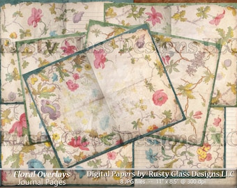 Junk Journal Pages / Floral Grunge Journal / Printable Journal / Lined Pages / Shabby Chic Journal / Colorful Floral Journal / Floral Paper