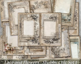 Lace and Flowers Ephemera Junk Journal Pages, Shabby Chic, Neutral (Digital Download)