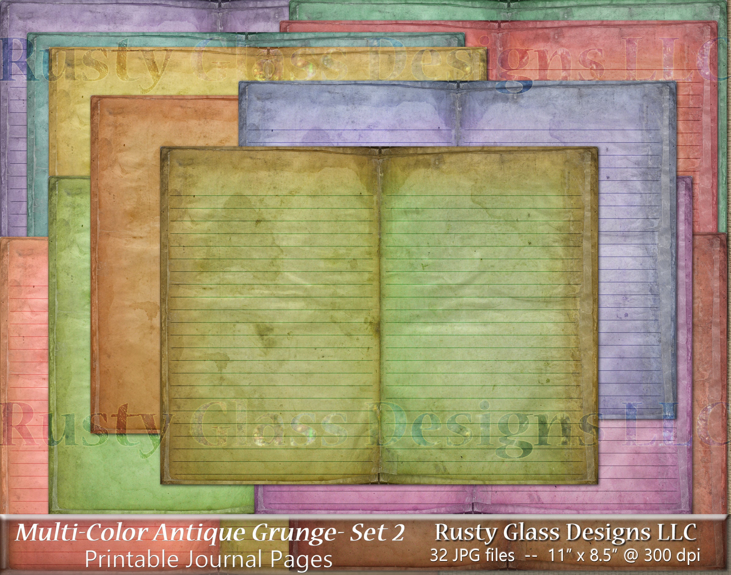 Junk Journal Pages / Multi-Color / Antique Grunge / Colorful Journal Pages / Printable Journal / Blank and Lined Pages / Shabby Chic Journal