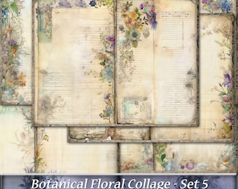 Shabby Botanical Floral Collage Junk Journal Pages, Set 5, Grunge Collage Journal, Printable Floral Journal, Shabby Chic Floral Junk Journal