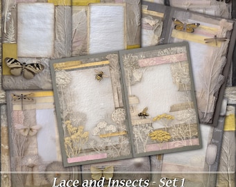 Lace and Insects Junk Journal Pages, Botanic Journal Paper (Digital Download)