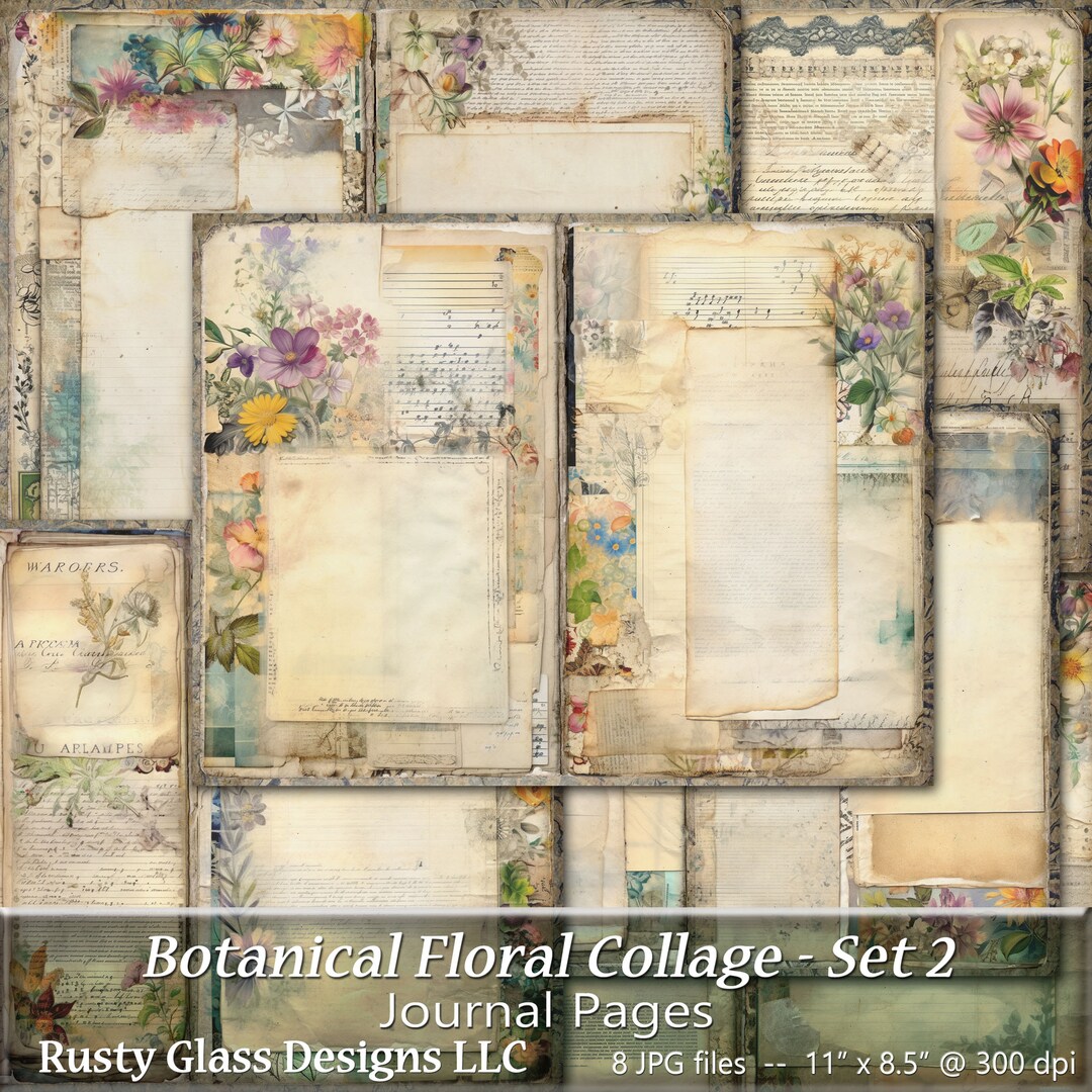 Botanical Floral Collage Junk Journal Pages Set 2, Shabby Chic Floral ...