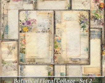 Botanical Floral Collage Junk Journal Pages, Shabby Chic Printable Set 2 (Digital Download)
