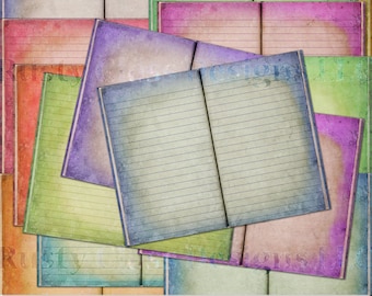 Colored Edges Junk Journal Pages, Colorful Grunge Journal, Blank and Lined Pages, Shabby Chic Colorful Journal, Printable Journal