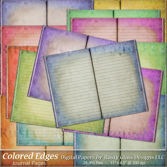 Colored Edges Junk Journal Pages, Shabby Chic Printable (Digital Download)