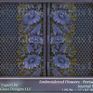 Periwinkle Embroidered Flowers Digital Journal Cover / Journal Cover / Journaling / Bookcover / Printable Journal Cover