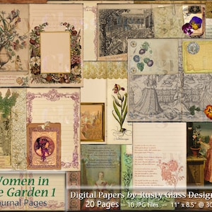 Frauen im Garten Digitales Journal / Printable Papiere / Junk Journal Seiten / Scrapbook / antike Ephemera / Gartenpoesie / Frauen Garten