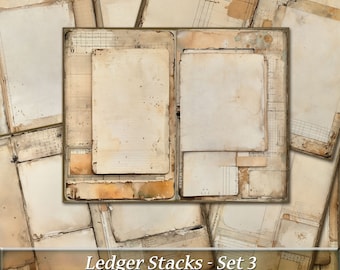 Ledger Stacks Junk Journal Pages, Set 3, Printable Journal Pages, Grungy Shabby Basic Journal Pages, Neutral Layered Paper Journal Paper